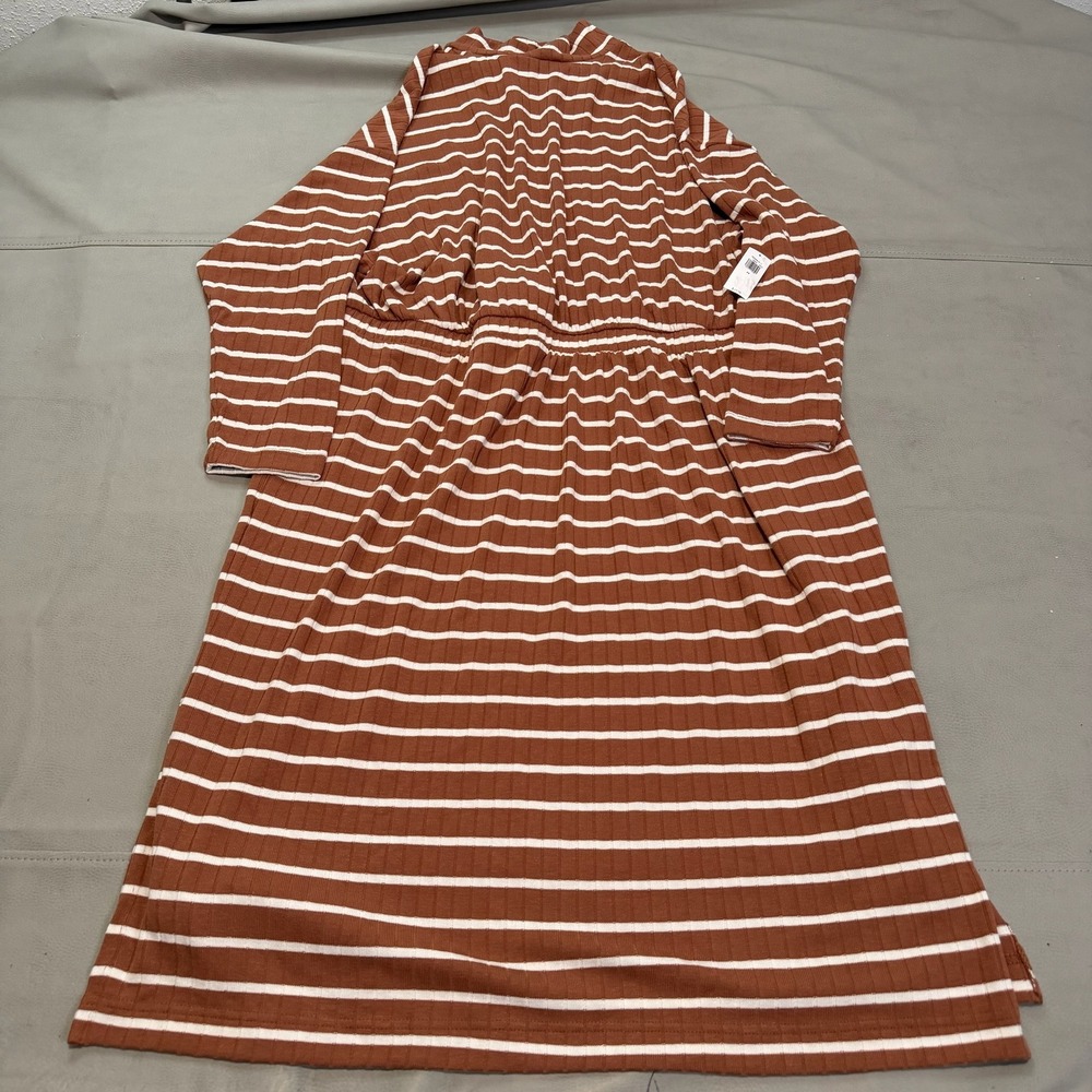New Old Navy Women 2X Plus Rust Brown Stripe Rib-Knit Mock Neck MAXI Long Dress-